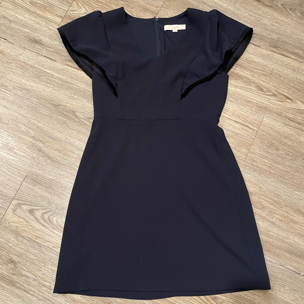 Loft ruffle navy dress